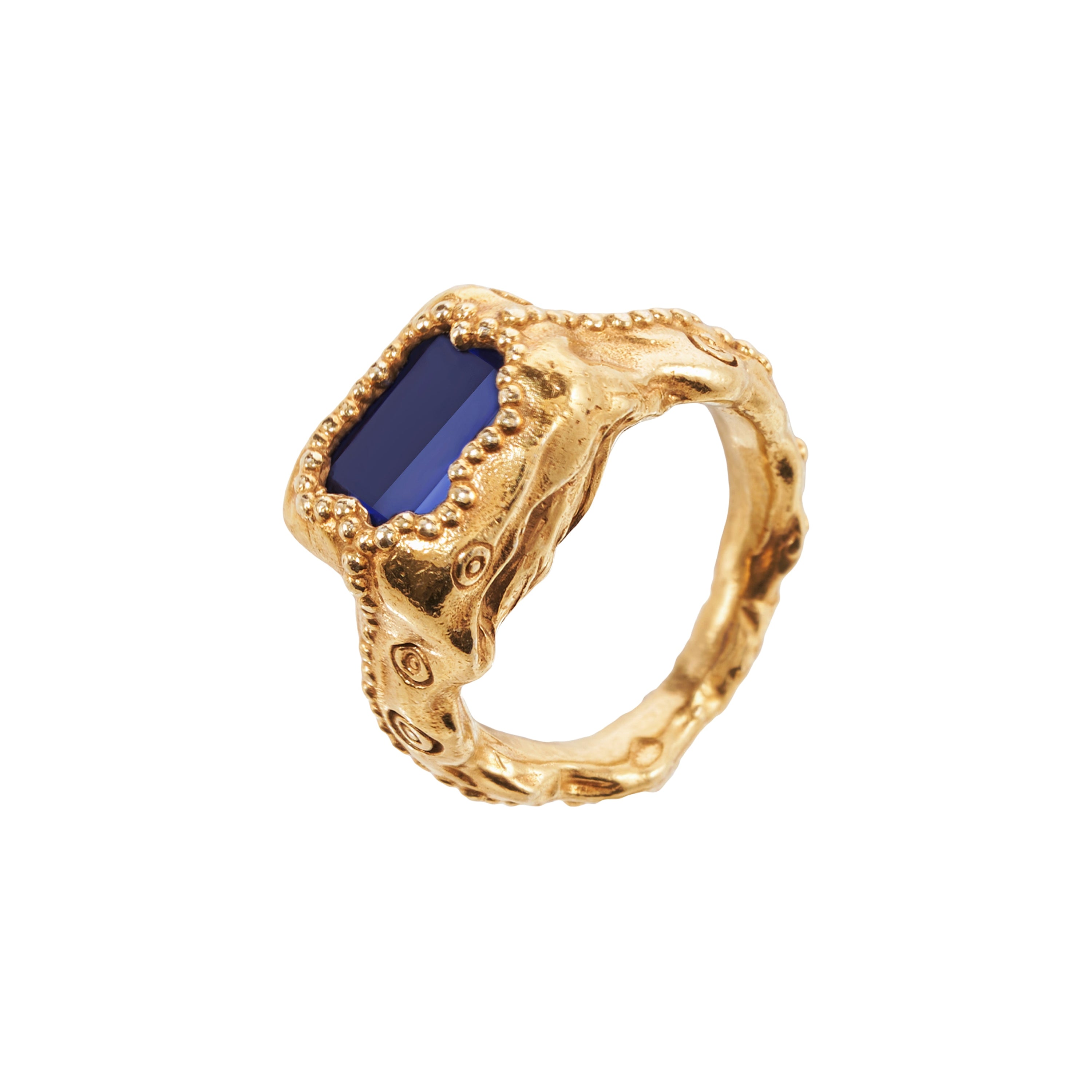 goldplated ring i sterling silver handmade blue stone